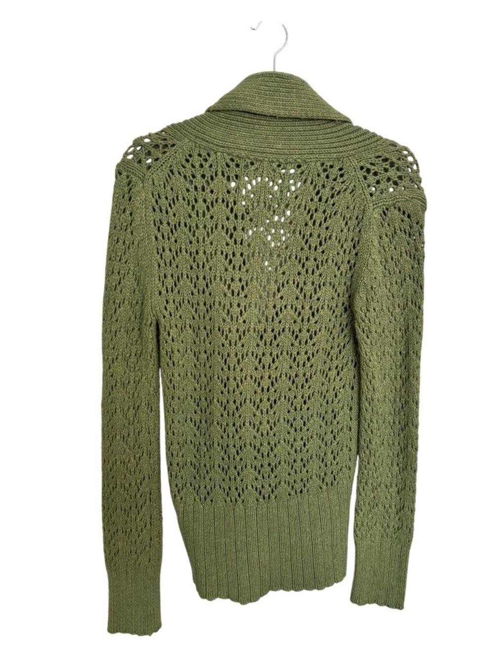 Old Navy Green Open Knit Cardigan Sweater Womens Medium Shawl Collar Toggle Clos - Picture 2 of 11